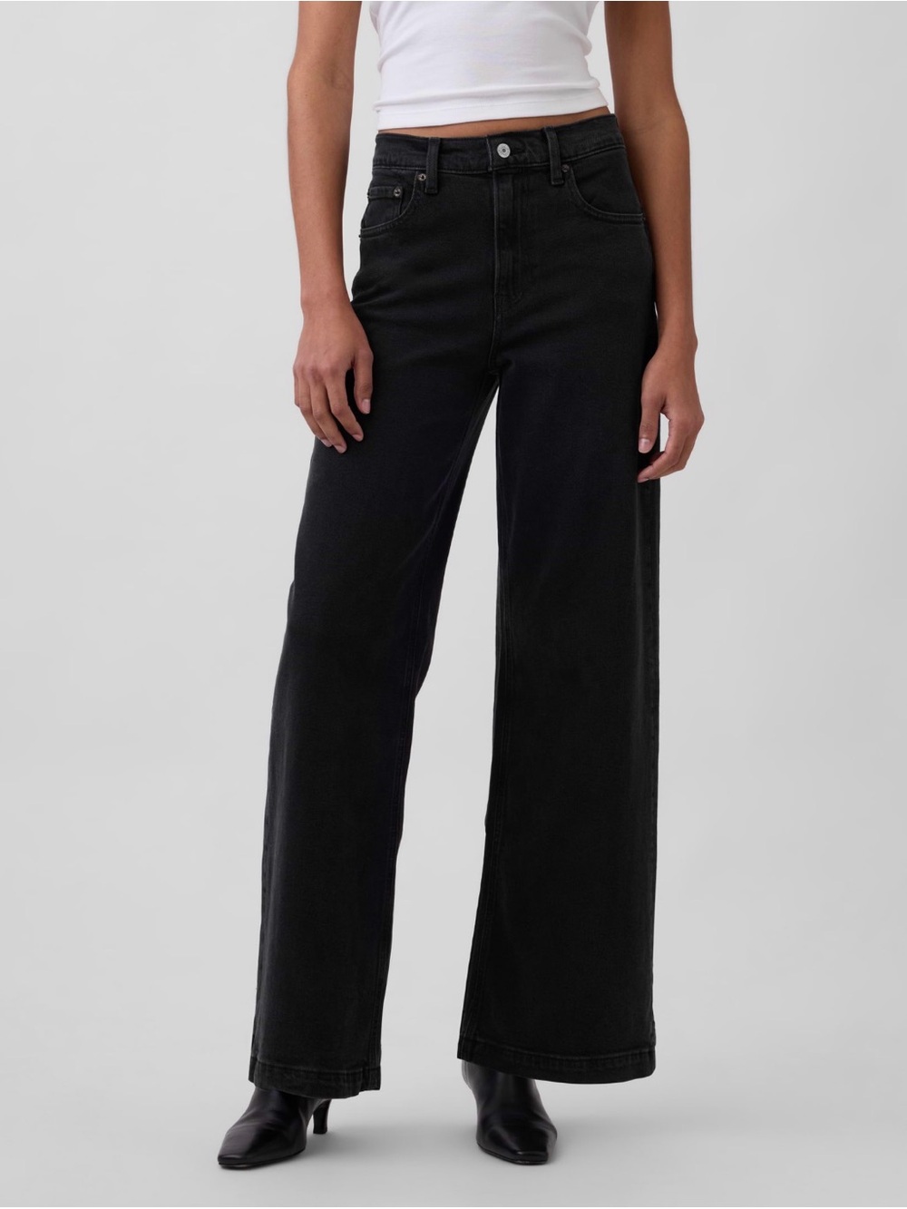 Gap High Rise Stride Wide Leg Jeans Washed Black 27
